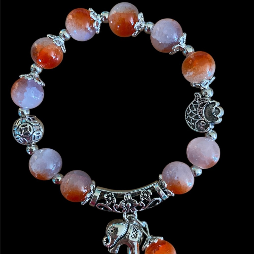 Orange and Silver Filigree Beaded Bracelet